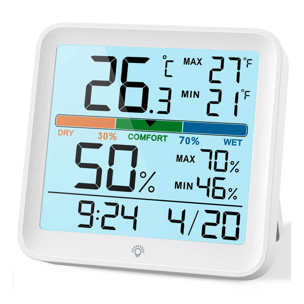 Registrador de Datos Digital de Pared con Pantalla LCD Grande, Alimentado por Batería, Estación de Temperatura y Humedad de Plástico
